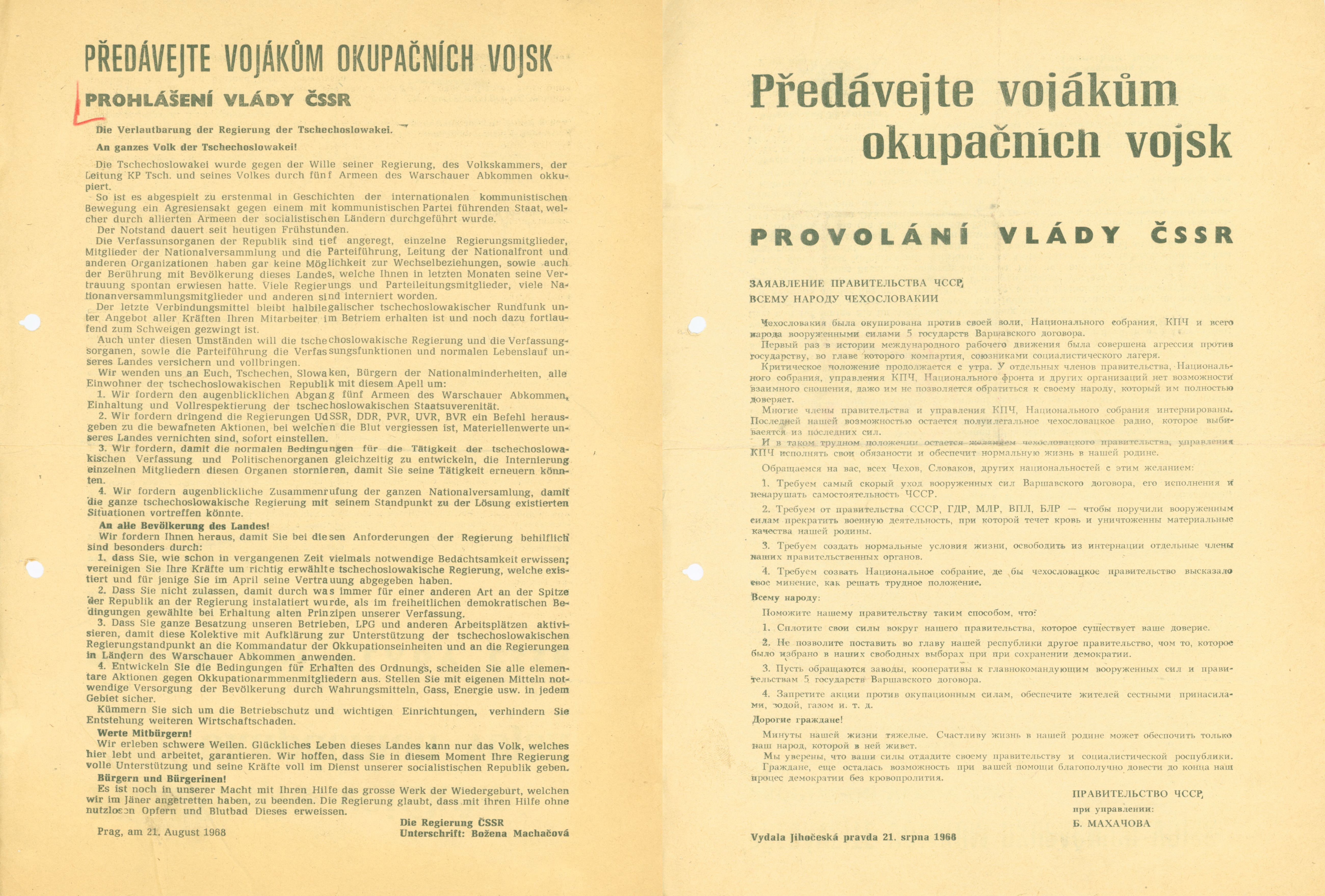 Statement of the Government of the CSSR to the People of Czechoslovakia