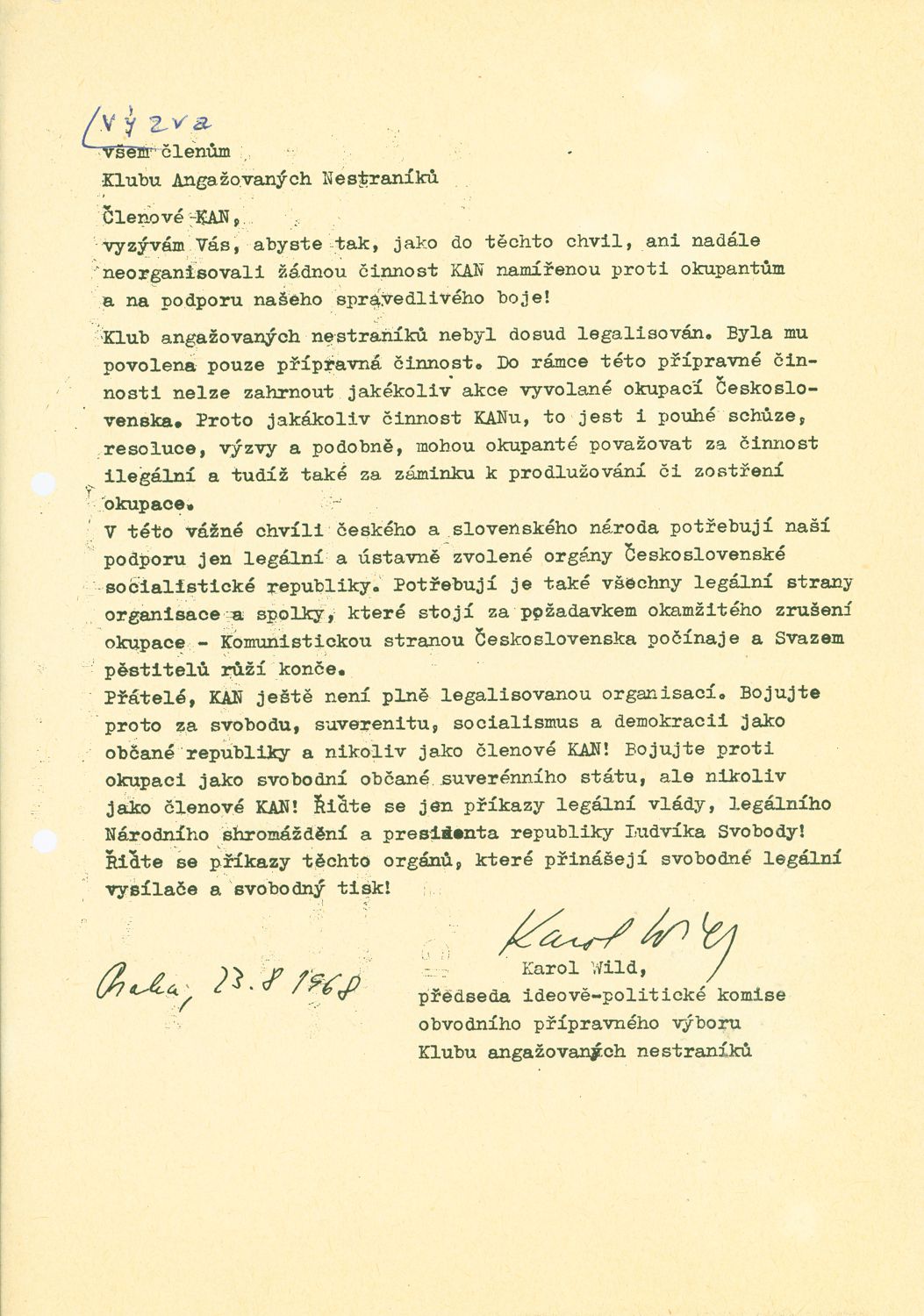 Appeal of the Club of Active Non-Partisans to its Members